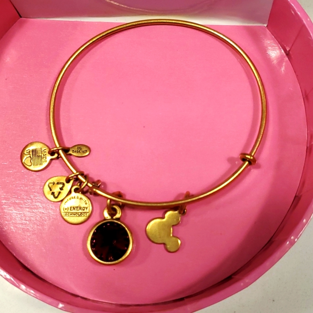 Mickey Mouse Amethyst Alex and Ani Disney Charm Bangle Bracelet Gold
